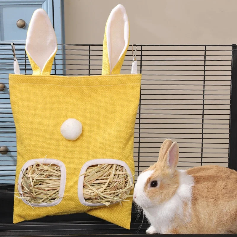 Rabbit Hay Feeder Hanging Pouch Bunny Feeding Bag Storage Hay Holder for Hamster Chinchilla Guinea Pig Small Pets