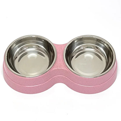 Double Pet Bowls Dog Food Water Feeder Stainless Steel Pet Drinking Dish Feeder Cat Puppy Feeding Supplies Small Dog Accessories