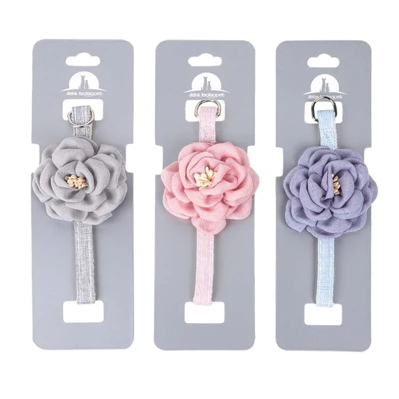 Pet Collars New Cat Camellia Flower Cat Collars Cute Princess's Birthday Adjustable Dog Dressing Tool Pet Accessories Supplies