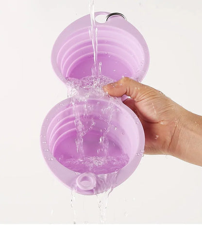 Foldable Dog Bowl Silicone Double Bowl Puppy Food Container Healthy Safety Pet Travel Drinking Bowl for Dogs Cat Feeder Dish