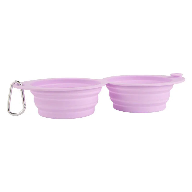 Foldable Dog Bowl Silicone Double Bowl Puppy Food Container Healthy Safety Pet Travel Drinking Bowl for Dogs Cat Feeder Dish