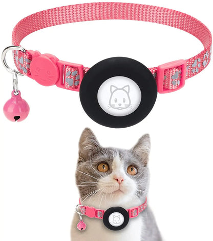Pet Safety Reflective Collar Adjustable Footprint Print Pet Necklace With Bells For Airtag Cat Dog Accessories