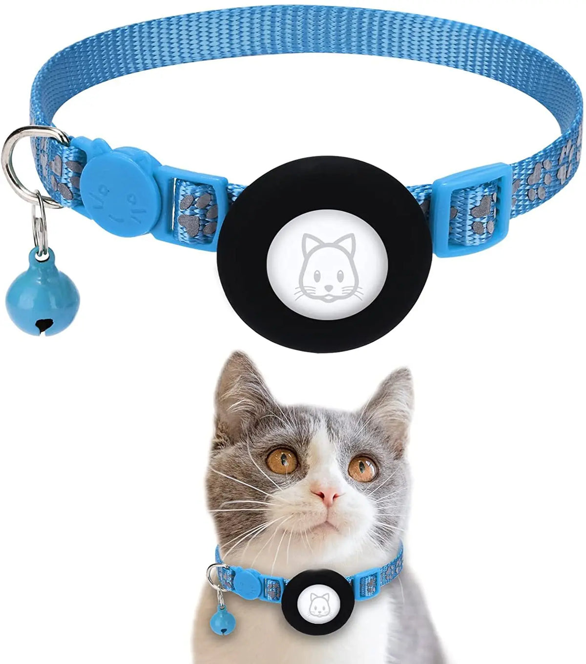 Pet Safety Reflective Collar Adjustable Footprint Print Pet Necklace With Bells For Airtag Cat Dog Accessories