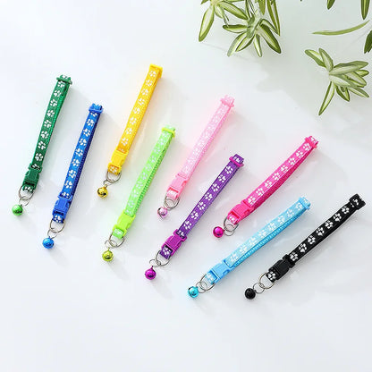 Colorful Cute Bell Adjustable Buckle Cat Collar Pet Supplies Footprint Personalized Kitten Collar for Small Dogs