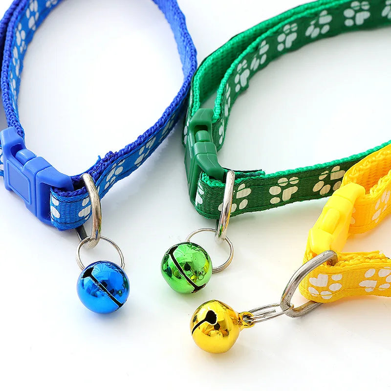 Colorful Cute Bell Adjustable Buckle Cat Collar Pet Supplies Footprint Personalized Kitten Collar for Small Dogs