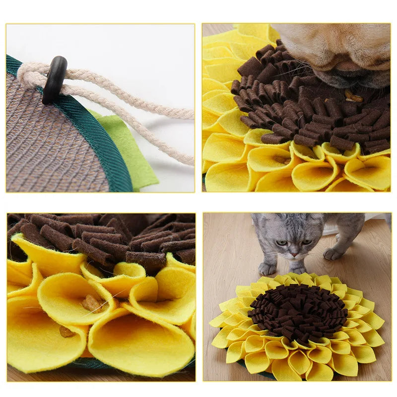 Pet Sniffing Mat Training Blanket Dog Snuffle Mat Sunflower Pad Dog Relieve Stress Puzzle Toy Mat Pet Nose Foraging Pad