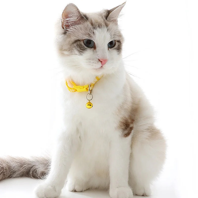 Colorful Cute Bell Adjustable Buckle Cat Collar Pet Supplies Footprint Personalized Kitten Collar for Small Dogs