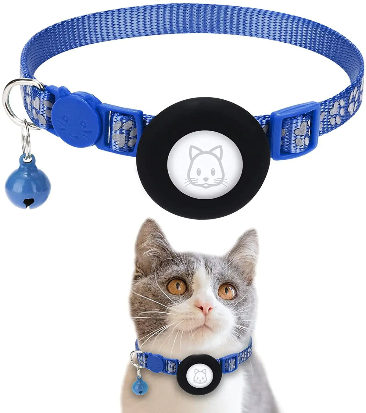 Pet Safety Reflective Collar Adjustable Footprint Print Pet Necklace With Bells For Airtag Cat Dog Accessories