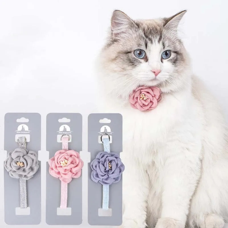 Pet Collars New Cat Camellia Flower Cat Collars Cute Princess's Birthday Adjustable Dog Dressing Tool Pet Accessories Supplies