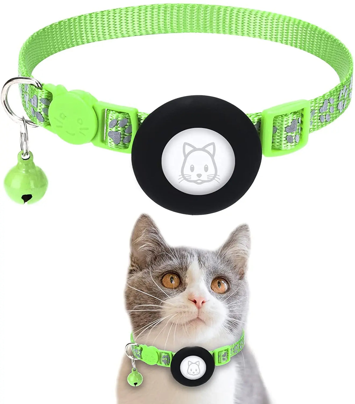 Pet Safety Reflective Collar Adjustable Footprint Print Pet Necklace With Bells For Airtag Cat Dog Accessories