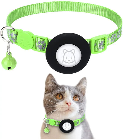Pet Safety Reflective Collar Adjustable Footprint Print Pet Necklace With Bells For Airtag Cat Dog Accessories
