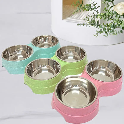 Double Pet Bowls Dog Food Water Feeder Stainless Steel Pet Drinking Dish Feeder Cat Puppy Feeding Supplies Small Dog Accessories