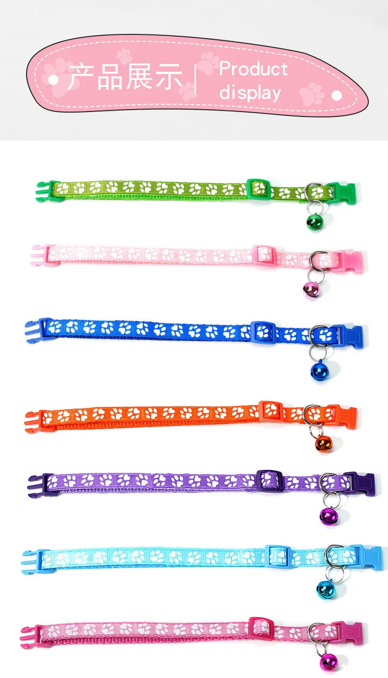 Colorful Cute Bell Adjustable Buckle Cat Collar Pet Supplies Footprint Personalized Kitten Collar for Small Dogs