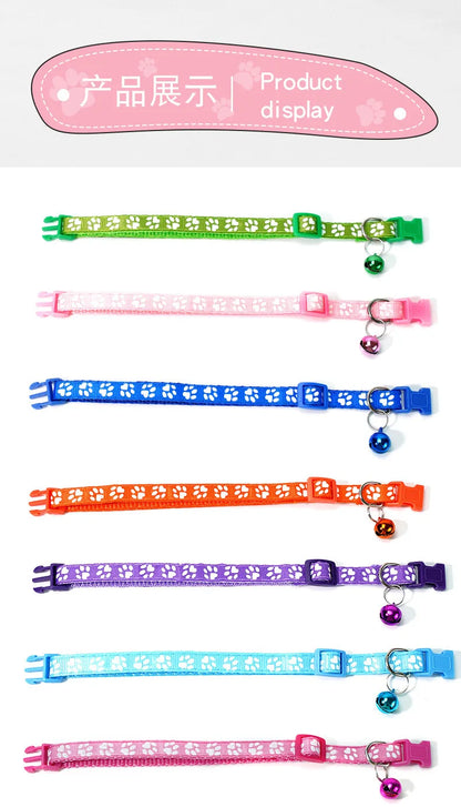 Colorful Cute Bell Adjustable Buckle Cat Collar Pet Supplies Footprint Personalized Kitten Collar for Small Dogs