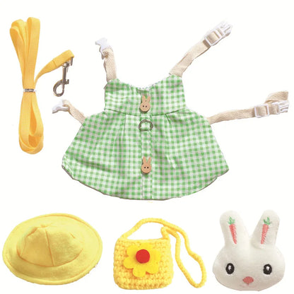 Cute Small Animals Harness Leash Set Print Dresses Guinea Pigs Bunny Rabbit Mouse Leashes and Clothing Outdoor Walking Suit