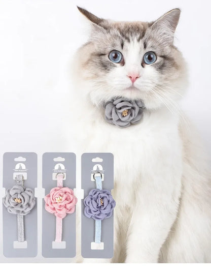 Pet Collars New Cat Camellia Flower Cat Collars Cute Princess's Birthday Adjustable Dog Dressing Tool Pet Accessories Supplies