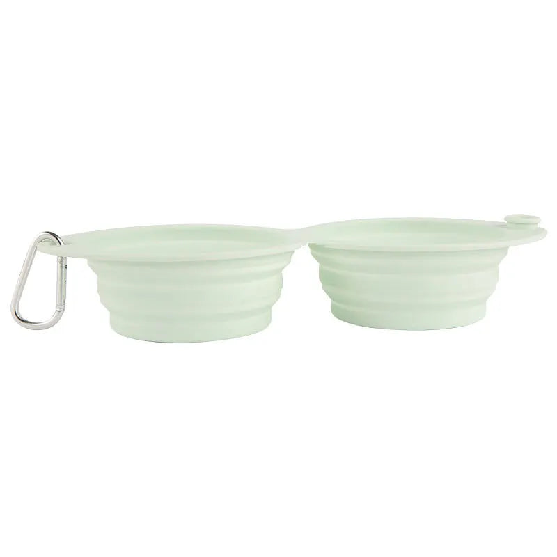 Foldable Dog Bowl Silicone Double Bowl Puppy Food Container Healthy Safety Pet Travel Drinking Bowl for Dogs Cat Feeder Dish