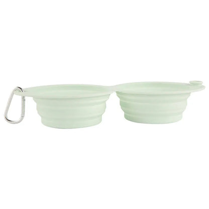 Foldable Dog Bowl Silicone Double Bowl Puppy Food Container Healthy Safety Pet Travel Drinking Bowl for Dogs Cat Feeder Dish