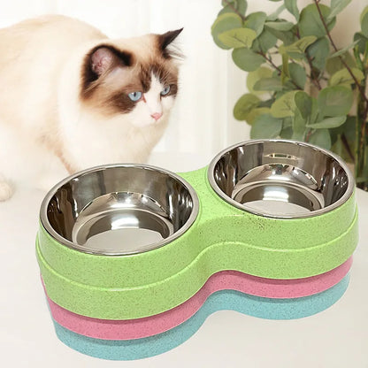 Double Pet Bowls Dog Food Water Feeder Stainless Steel Pet Drinking Dish Feeder Cat Puppy Feeding Supplies Small Dog Accessories