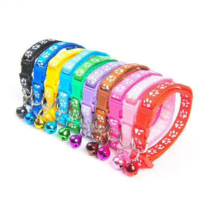 Colorful Cute Bell Adjustable Buckle Cat Collar Pet Supplies Footprint Personalized Kitten Collar for Small Dogs