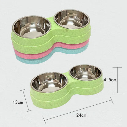 Double Pet Bowls Dog Food Water Feeder Stainless Steel Pet Drinking Dish Feeder Cat Puppy Feeding Supplies Small Dog Accessories
