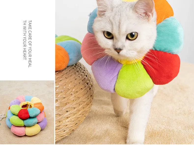 Rainbow Flower Cat Elizabethan Collar Pet Dog Neck Cone Recovery Collar Anti-bite Protective Medical Neck Ring Pet Accessories