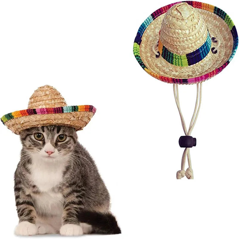 Summer Pet Cat Hat Adjustable Breathable Fashionable Cat and Dog Sun Protection Decoration Design Hat Party Supplies