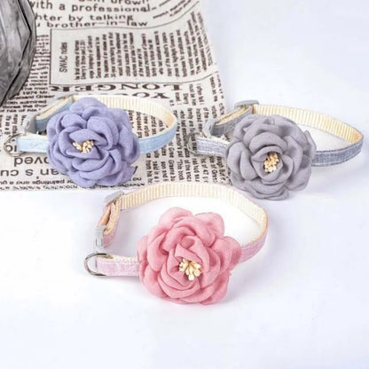 Pet Collars New Cat Camellia Flower Cat Collars Cute Princess's Birthday Adjustable Dog Dressing Tool Pet Accessories Supplies