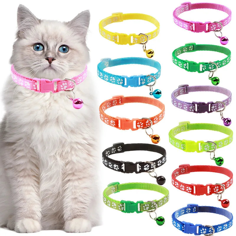 Colorful Cute Bell Adjustable Buckle Cat Collar Pet Supplies Footprint Personalized Kitten Collar for Small Dogs