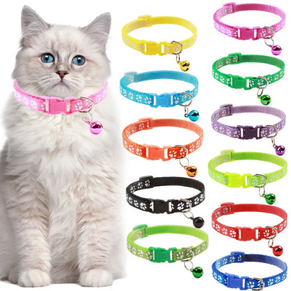 Colorful Cute Bell Adjustable Buckle Cat Collar Pet Supplies Footprint Personalized Kitten Collar for Small Dogs