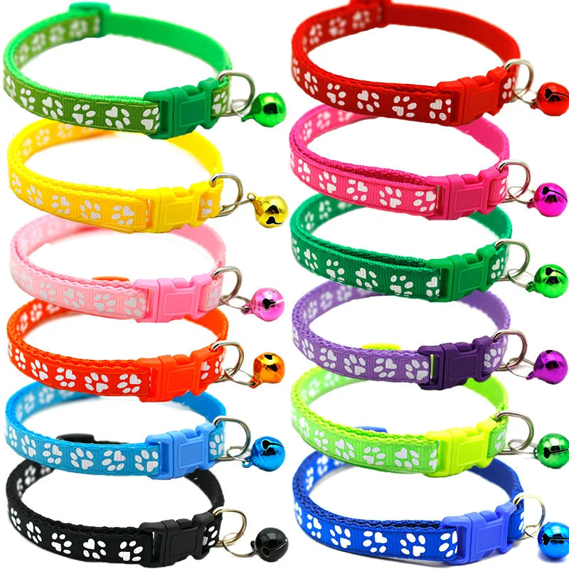 Colorful Cute Bell Adjustable Buckle Cat Collar Pet Supplies Footprint Personalized Kitten Collar for Small Dogs