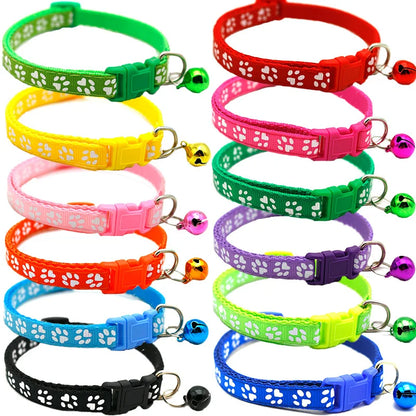 Colorful Cute Bell Adjustable Buckle Cat Collar Pet Supplies Footprint Personalized Kitten Collar for Small Dogs