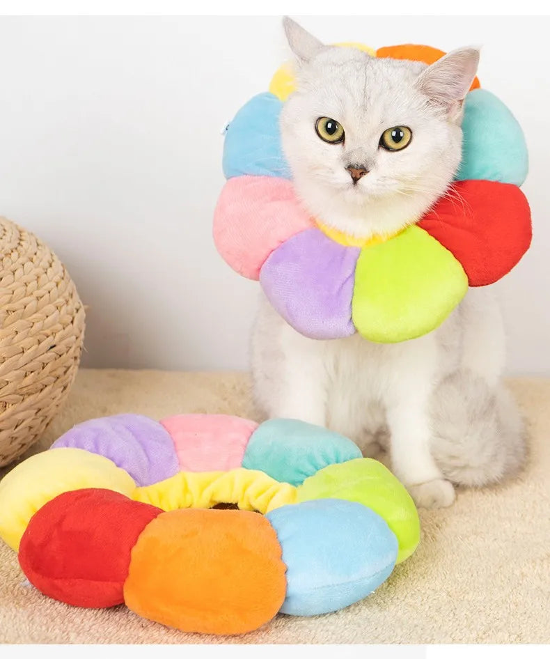 Rainbow Flower Cat Elizabethan Collar Pet Dog Neck Cone Recovery Collar Anti-bite Protective Medical Neck Ring Pet Accessories