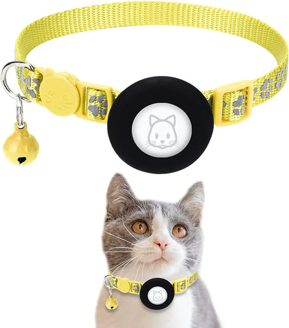 Pet Safety Reflective Collar Adjustable Footprint Print Pet Necklace With Bells For Airtag Cat Dog Accessories
